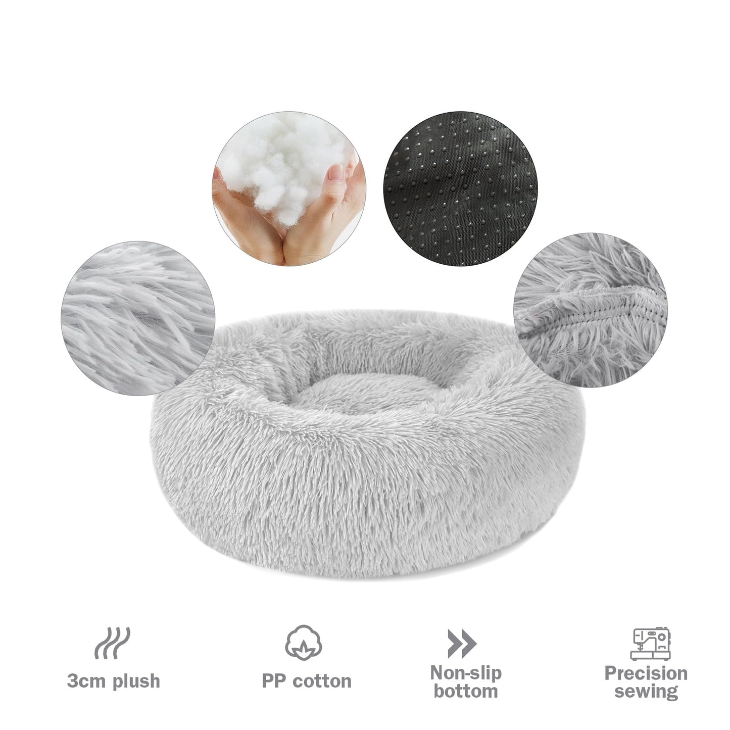 Kuschell Calming Dog & Cat Donut Bed – Washable Plush Anti-Anxiety Bed with Non-Slip Base