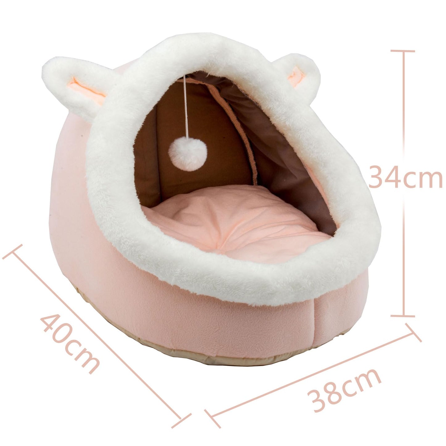 Kuschell Rabbit-Shaped Cat & Dog Bed – Soft Calming Cave with Hanging Toy & Removable Cotton Pad