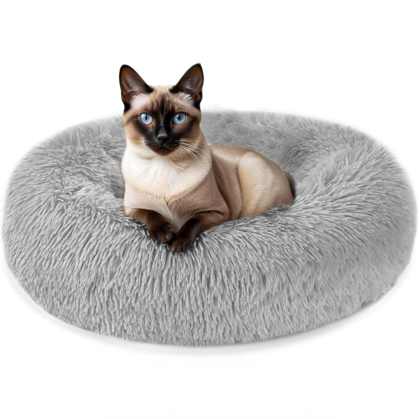 Kuschell Plush Donut Cat & Dog Bed – Calming Self-Warming Bed with Anti-Slip Base