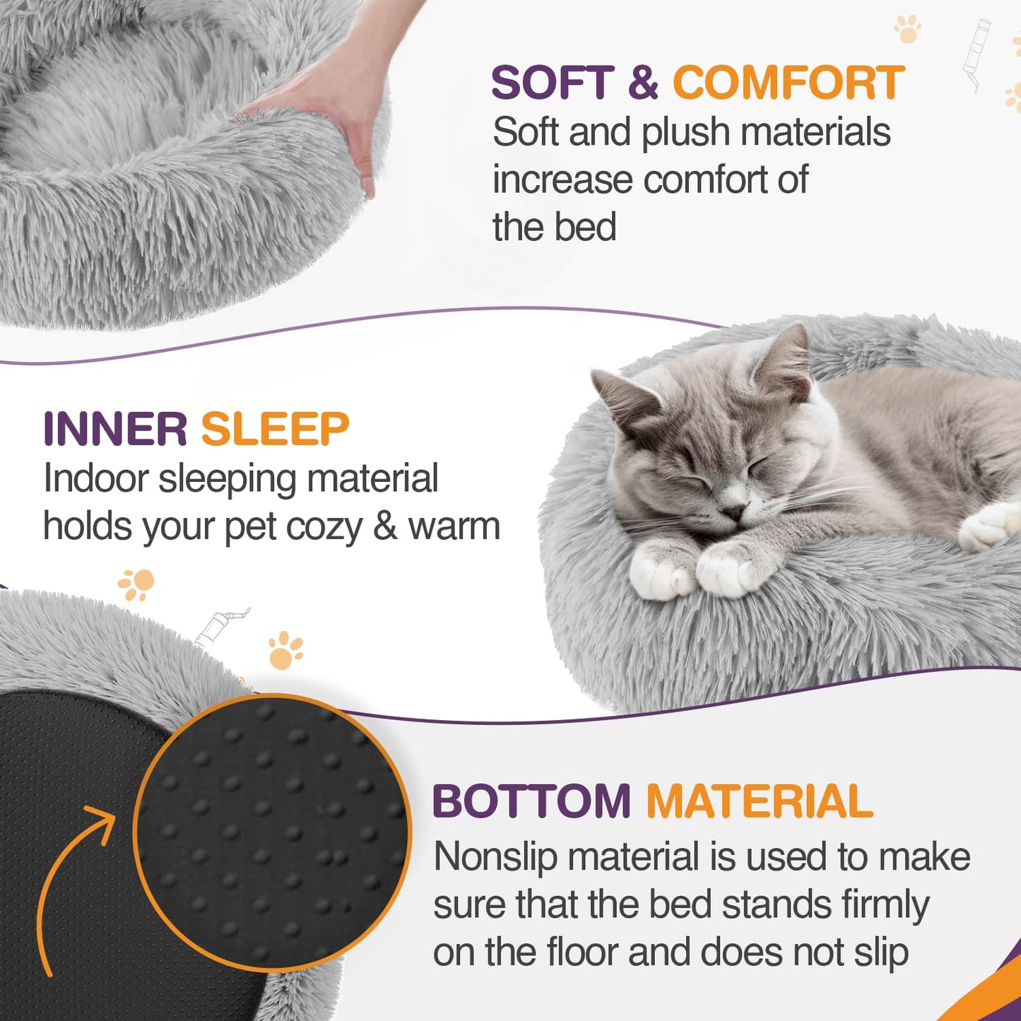 Kuschell Plush Donut Cat & Dog Bed – Calming Self-Warming Bed with Anti-Slip Base