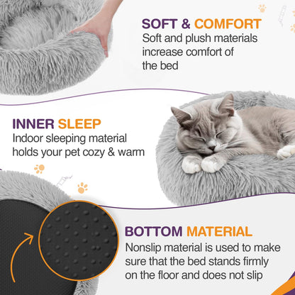 Kuschell Plush Donut Cat & Dog Bed – Calming Self-Warming Bed with Anti-Slip Base