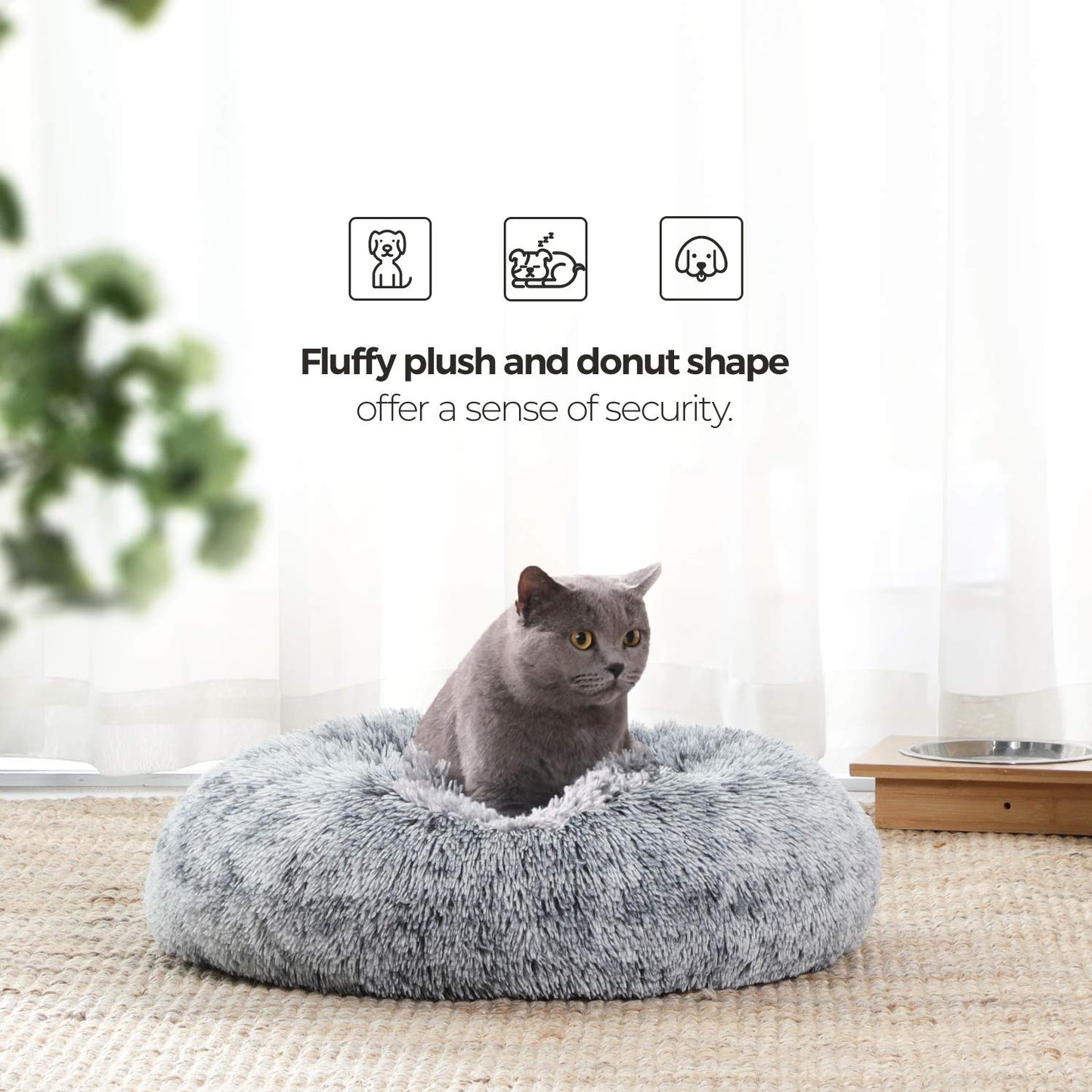Kuschell Fluffy Dog & Cat Donut Bed – Washable Long Plush Cushion with Removable Padding