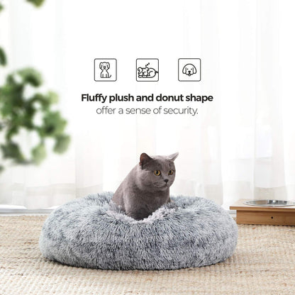 Kuschell Fluffy Dog & Cat Donut Bed – Washable Long Plush Cushion with Removable Padding