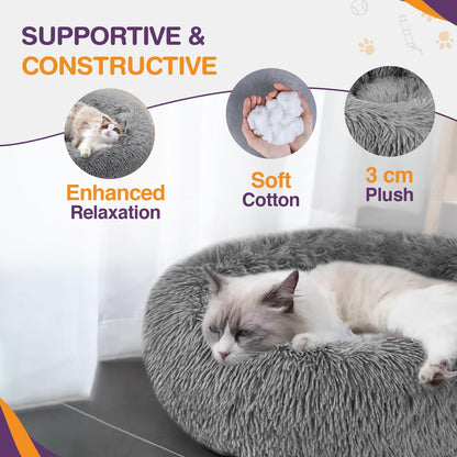 Kuschell Plush Donut Cat & Dog Bed – Calming Self-Warming Bed with Anti-Slip Base
