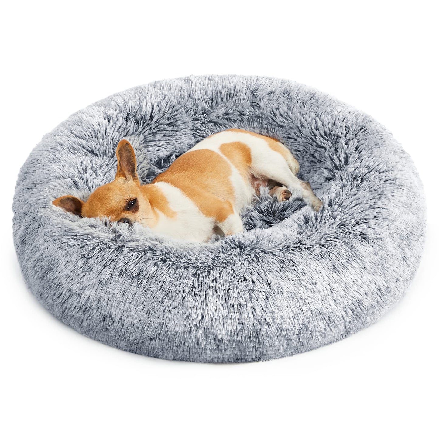 Kuschell Fluffy Dog & Cat Donut Bed – Washable Long Plush Cushion with Removable Padding