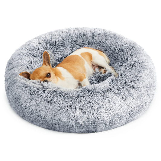 Kuschell Fluffy Dog & Cat Donut Bed – Washable Long Plush Cushion with Removable Padding
