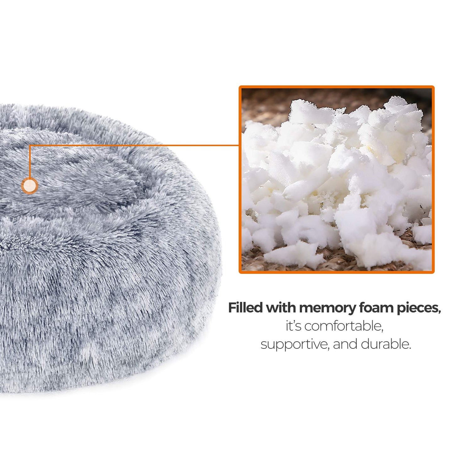 Kuschell Fluffy Dog & Cat Donut Bed – Washable Long Plush Cushion with Removable Padding
