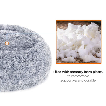 Kuschell Fluffy Dog & Cat Donut Bed – Washable Long Plush Cushion with Removable Padding