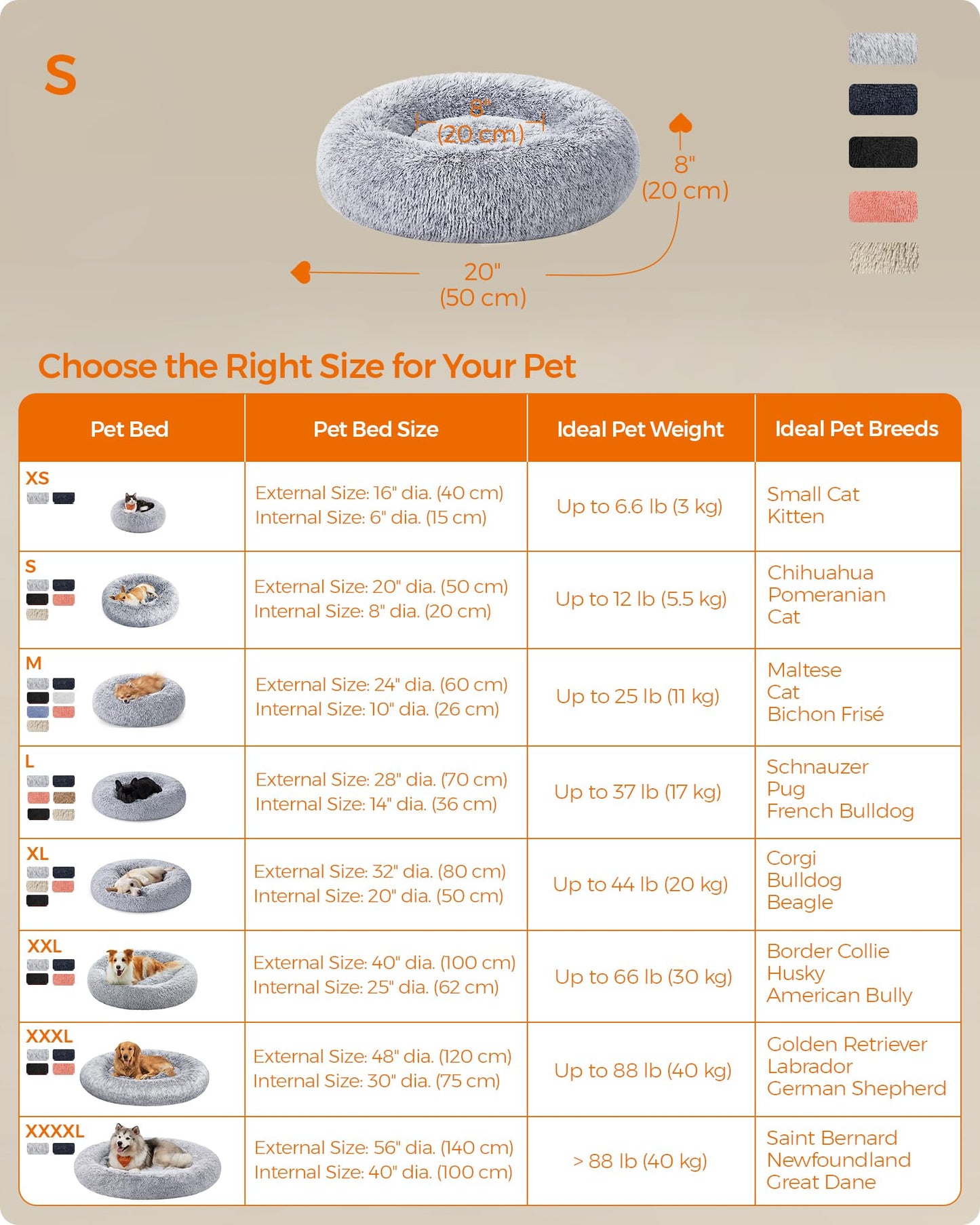 Kuschell Fluffy Dog & Cat Donut Bed – Washable Long Plush Cushion with Removable Padding