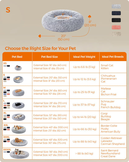 Kuschell Fluffy Dog & Cat Donut Bed – Washable Long Plush Cushion with Removable Padding