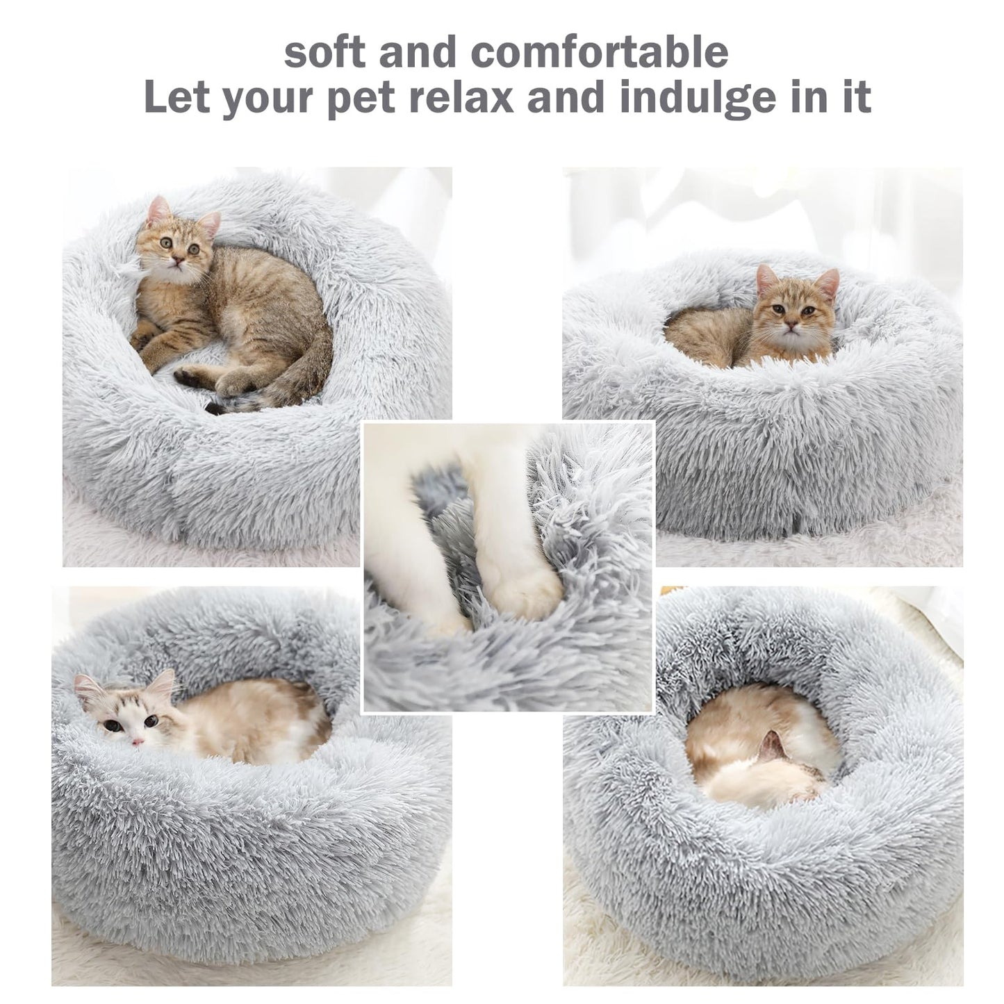 Kuschell Calming Dog & Cat Donut Bed – Washable Plush Anti-Anxiety Bed with Non-Slip Base
