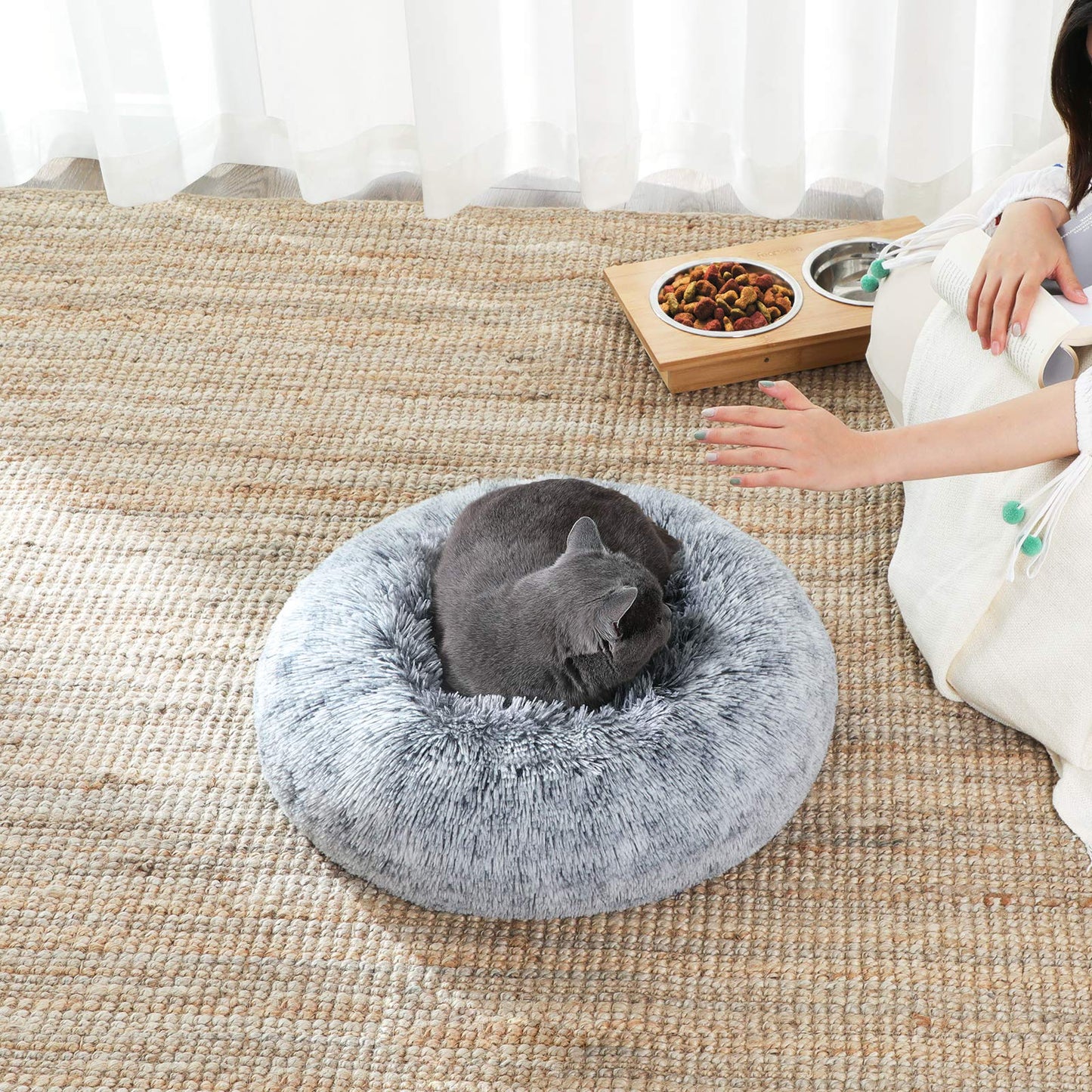 Kuschell Fluffy Dog & Cat Donut Bed – Washable Long Plush Cushion with Removable Padding