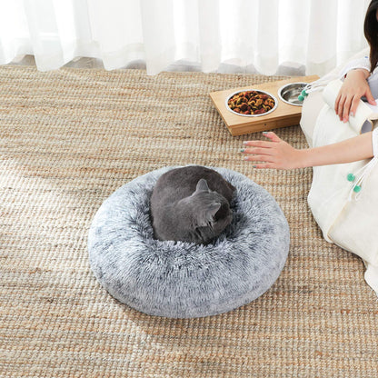 Kuschell Fluffy Dog & Cat Donut Bed – Washable Long Plush Cushion with Removable Padding